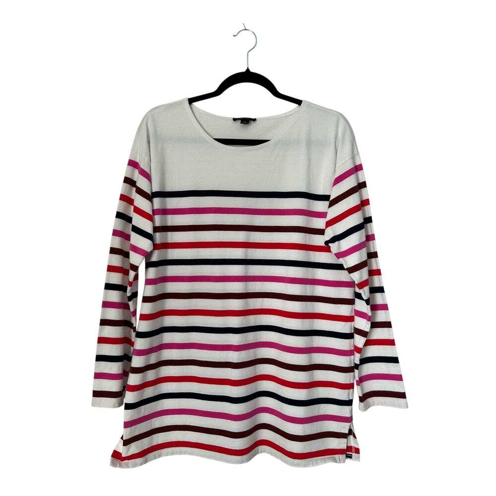 J Crew Top Womens Size M White Multicolor Striped Casual Preppy Boxy Pullover